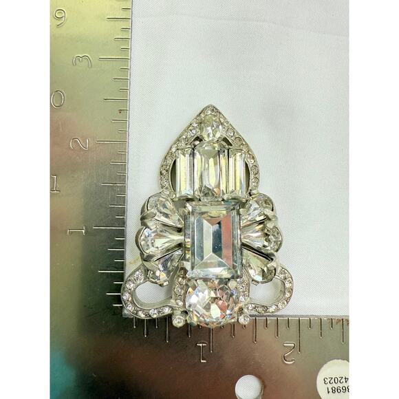 1940s Eisenberg Original Pot Metal Rhinestone Large Art Deco Dress Fur Clip - Picture 9 of 10